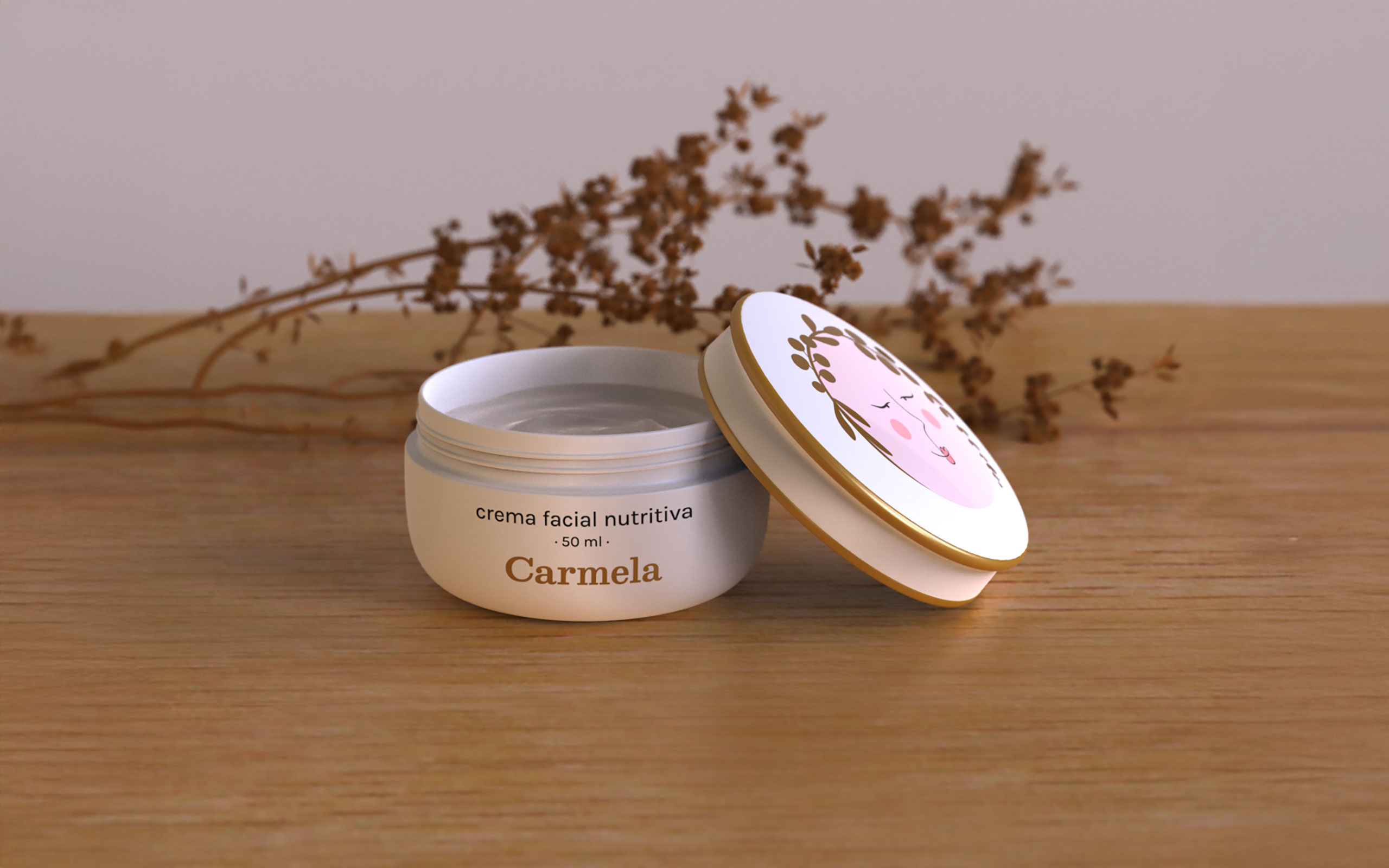 Envase de crema facial de Cosméticos Carmela