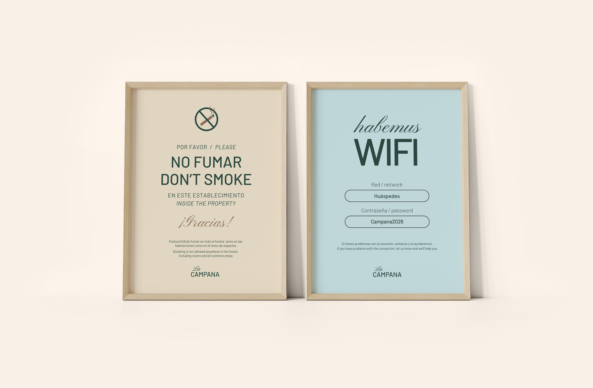 Diseño de carteles informativos de la identidad visual del hostal La Campana en Toledo