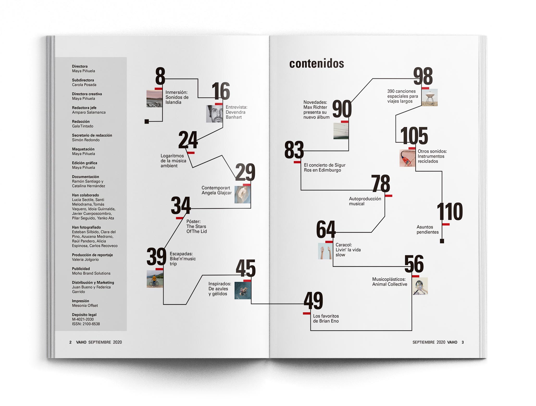 Pliego del índice de la revista Vaho
