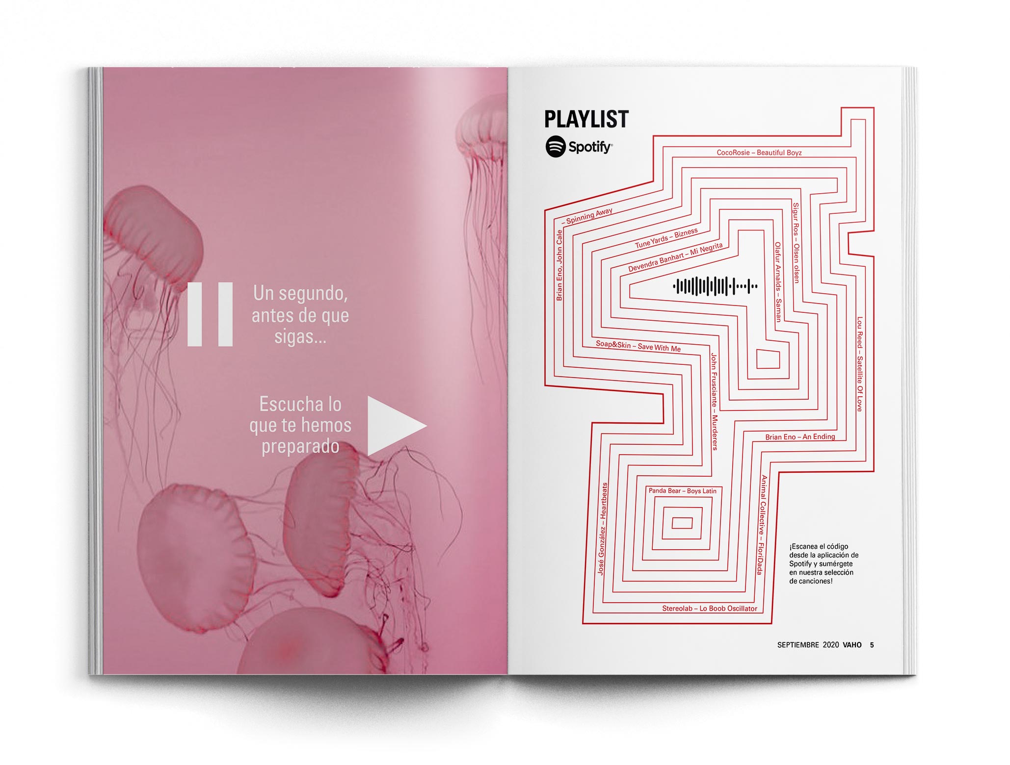 Página interior con playlist de la revista Vaho