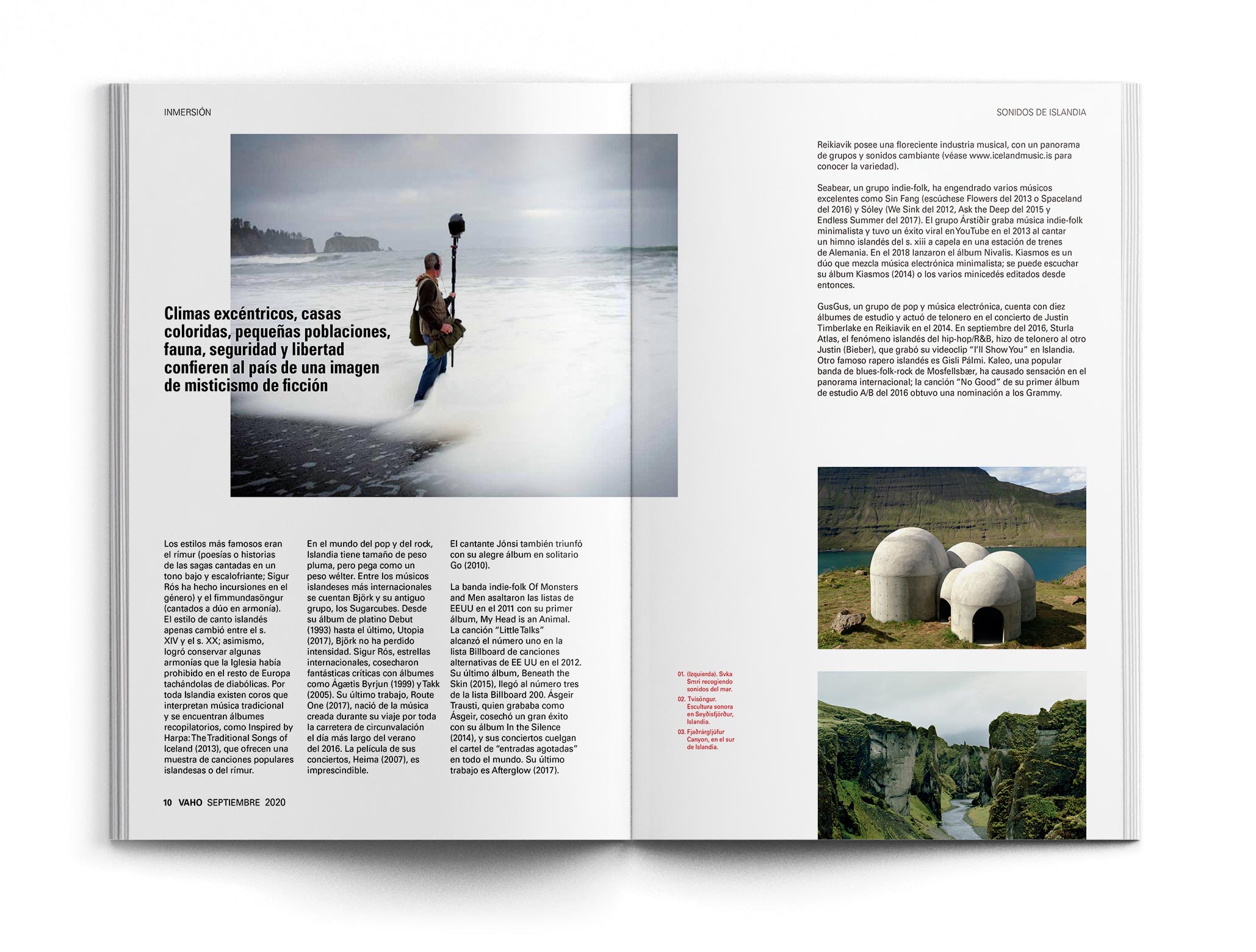 Páginas interiores de reportaje sobre Islandia de la revista Vaho